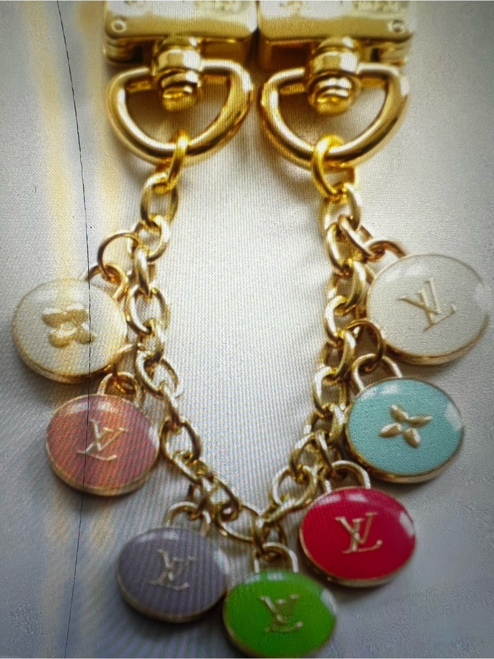 Fashion Unbranded upcycled Gold Charm Keybag with Multicolor Enamel Discs